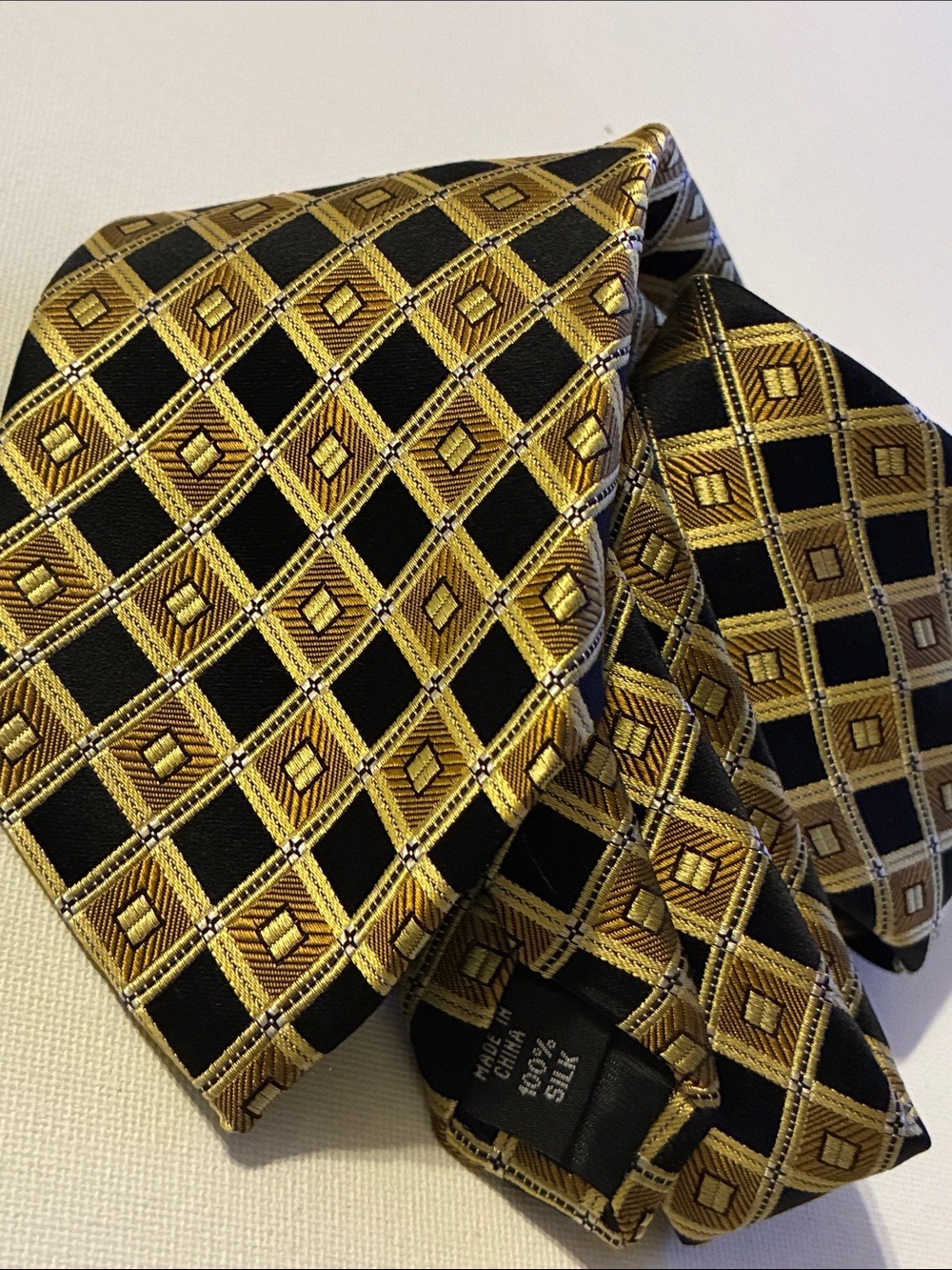 Jones New York Black and Gold Geometric Silk Tie